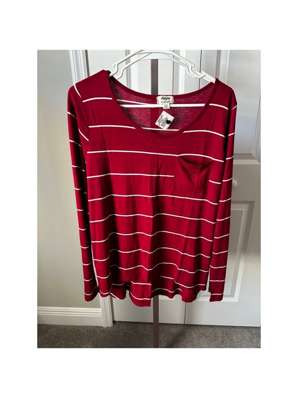 Aleyna BY Zenana Red White Striped Long Sleeve Tee 1X